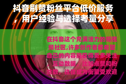 抖音刷赞粉丝平台低价服务，用户经验与选择考量分享