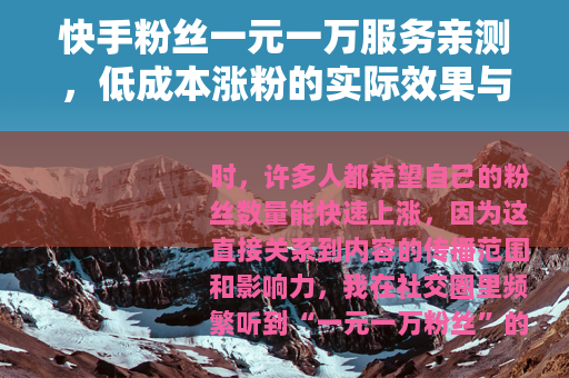 快手粉丝一元一万服务亲测，低成本涨粉的实际效果与思考