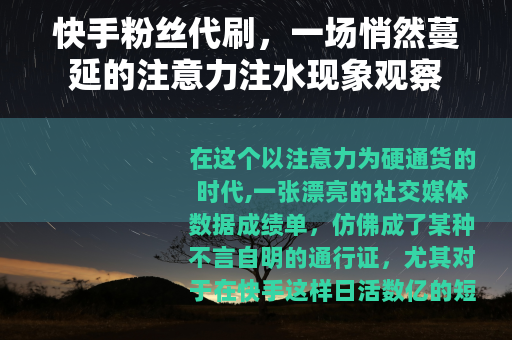 快手粉丝代刷，一场悄然蔓延的注意力注水现象观察