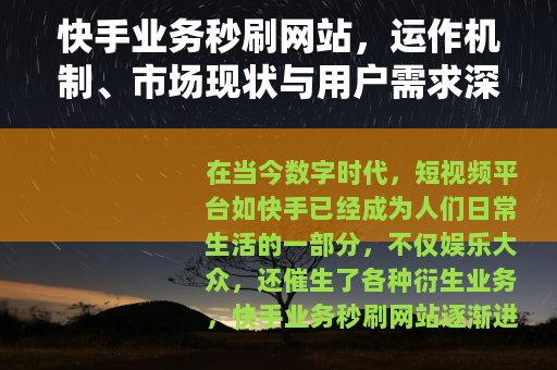 快手业务秒刷网站，运作机制、市场现状与用户需求深度分析