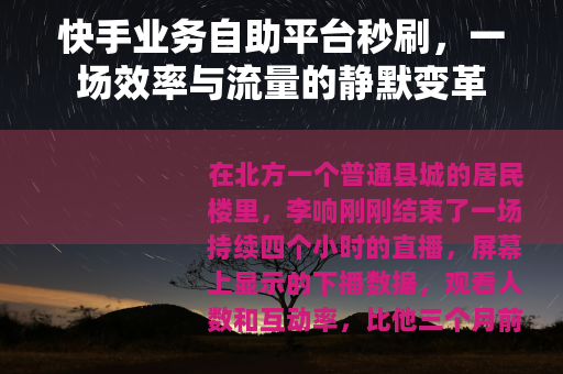 快手业务自助平台秒刷，一场效率与流量的静默变革