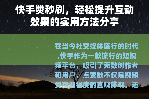 快手赞秒刷，轻松提升互动效果的实用方法分享