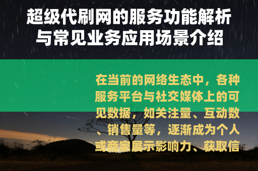 超级代刷网的服务功能解析与常见业务应用场景介绍