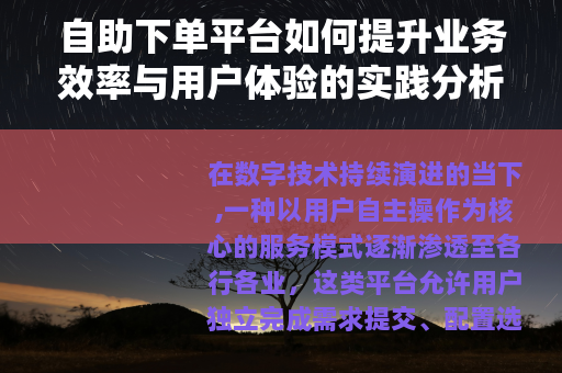 自助下单平台如何提升业务效率与用户体验的实践分析