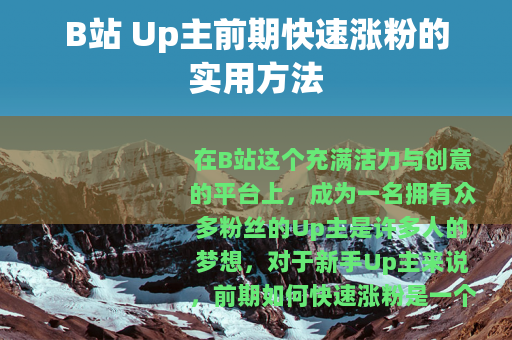 B站 Up主前期快速涨粉的实用方法