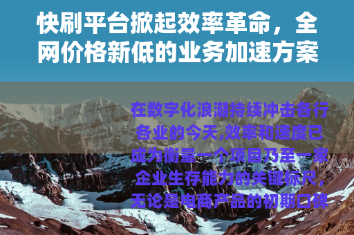 快刷平台掀起效率革命，全网价格新低的业务加速方案解析