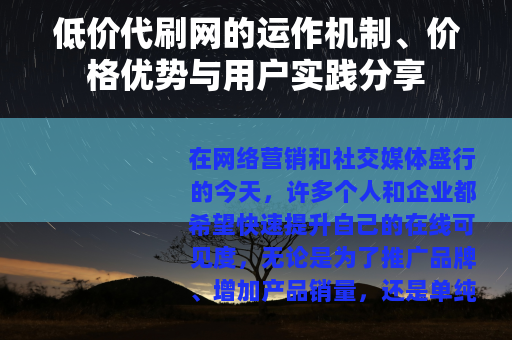 低价代刷网的运作机制、价格优势与用户实践分享