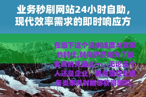 业务秒刷网站24小时自助，现代效率需求的即时响应方案