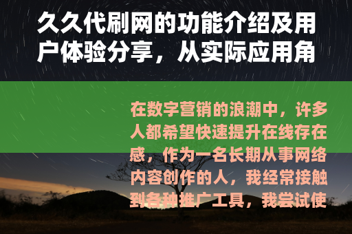 久久代刷网的功能介绍及用户体验分享，从实际应用角度解析