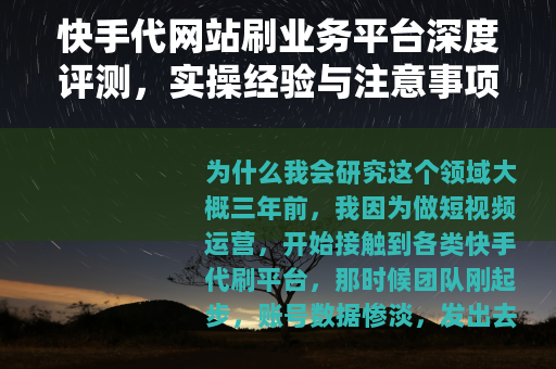 快手代网站刷业务平台深度评测，实操经验与注意事项