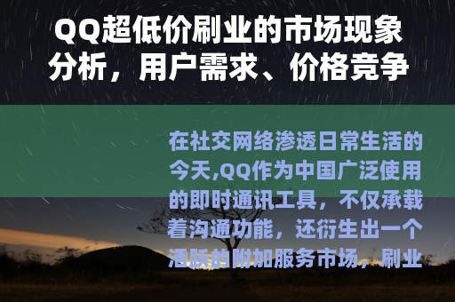QQ超低价刷业的市场现象分析，用户需求、价格竞争与行业生态观察