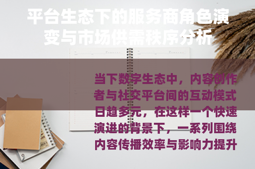 平台生态下的服务商角色演变与市场供需秩序分析