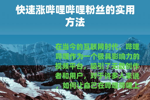 快速涨哔哩哔哩粉丝的实用方法