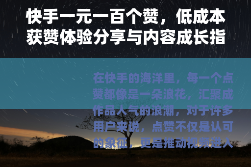 快手一元一百个赞，低成本获赞体验分享与内容成长指南