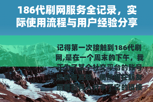 186代刷网服务全记录，实际使用流程与用户经验分享