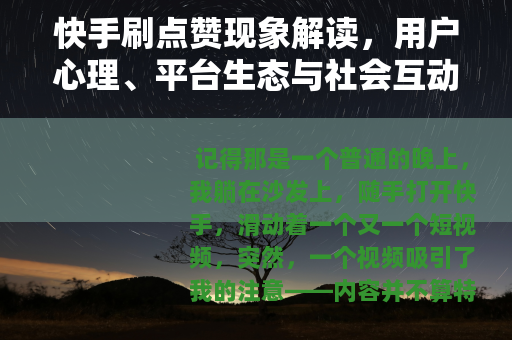 快手刷点赞现象解读，用户心理、平台生态与社会互动的多维观察