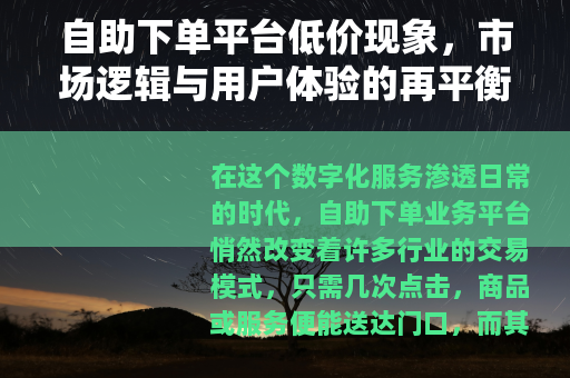 自助下单平台低价现象，市场逻辑与用户体验的再平衡