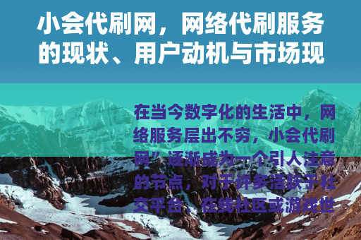 小会代刷网，网络代刷服务的现状、用户动机与市场现象解析