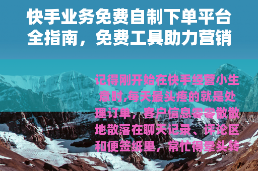 快手业务免费自制下单平台全指南，免费工具助力营销效率提升