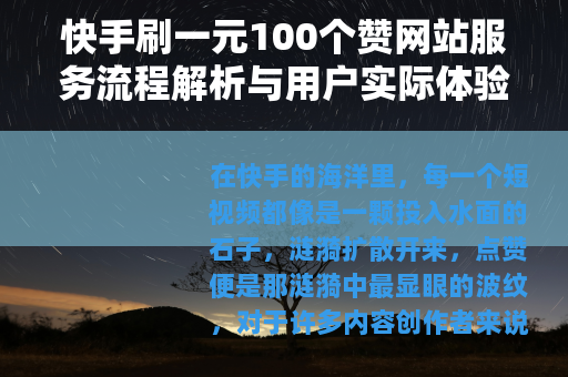 快手刷一元100个赞网站服务流程解析与用户实际体验分享