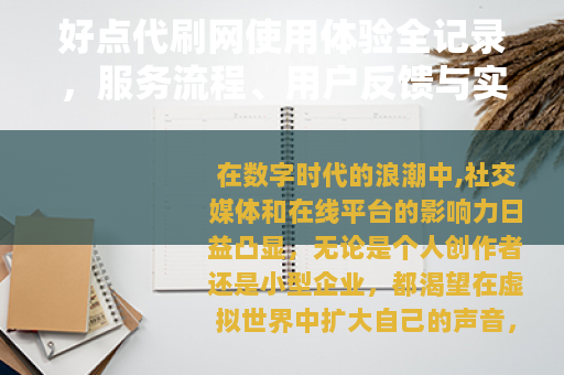 好点代刷网使用体验全记录，服务流程、用户反馈与实用技巧分享