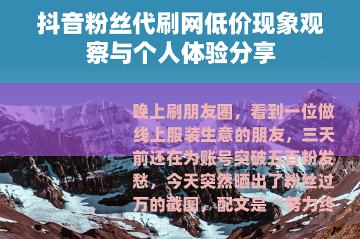 抖音粉丝代刷网低价现象观察与个人体验分享