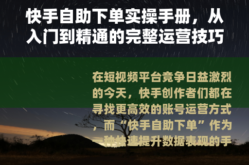 快手自助下单实操手册，从入门到精通的完整运营技巧与避坑指南