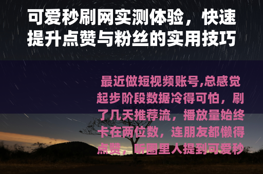 可爱秒刷网实测体验，快速提升点赞与粉丝的实用技巧分享