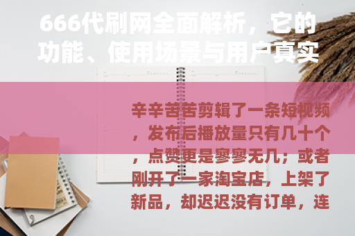 666代刷网全面解析，它的功能、使用场景与用户真实体验