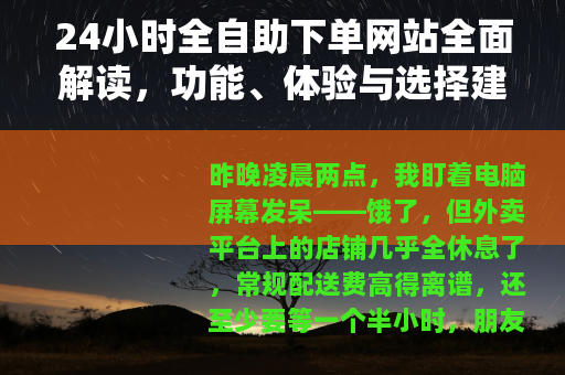 24小时全自助下单网站全面解读，功能、体验与选择建议