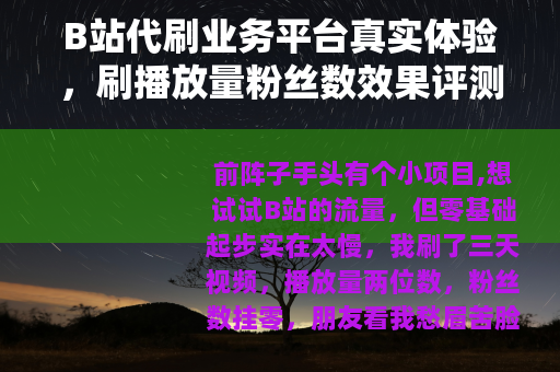 B站代刷业务平台真实体验，刷播放量粉丝数效果评测