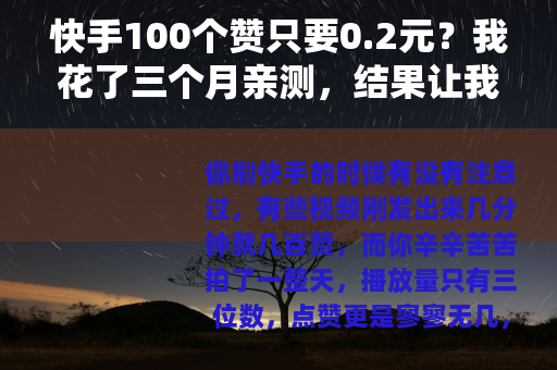 快手100个赞只要0.2元？我花了三个月亲测，结果让我彻底改观