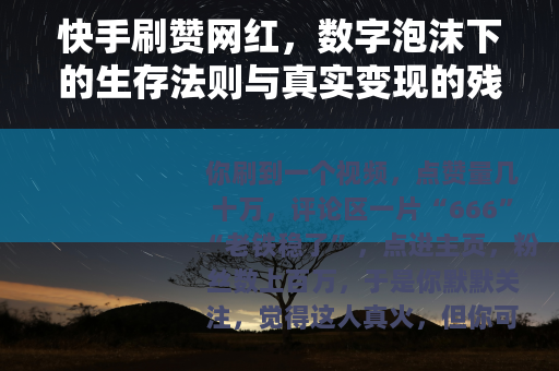 快手刷赞网红，数字泡沫下的生存法则与真实变现的残酷真相