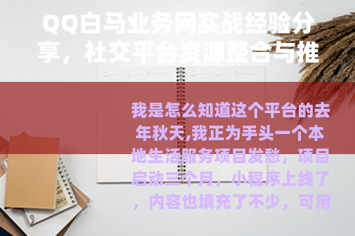 QQ白马业务网实战经验分享，社交平台资源整合与推广技巧详解