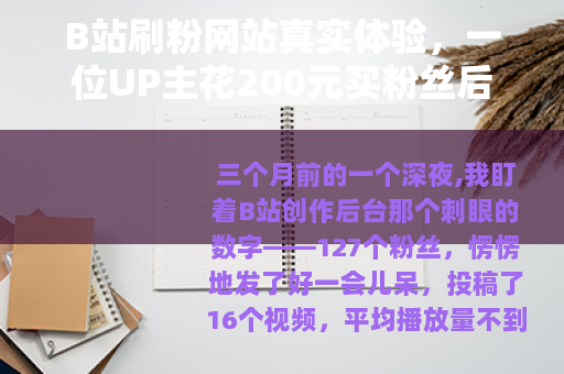B站刷粉网站真实体验，一位UP主花200元买粉丝后的意外结局