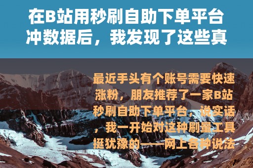 在B站用秒刷自助下单平台冲数据后，我发现了这些真实状况