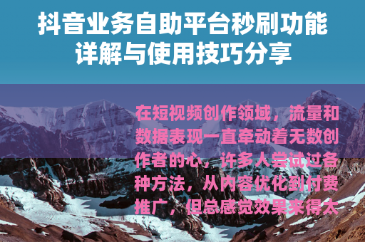 抖音业务自助平台秒刷功能详解与使用技巧分享