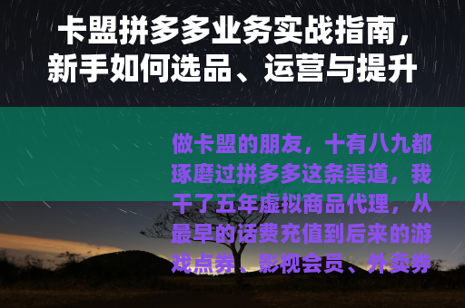 卡盟拼多多业务实战指南，新手如何选品、运营与提升利润
