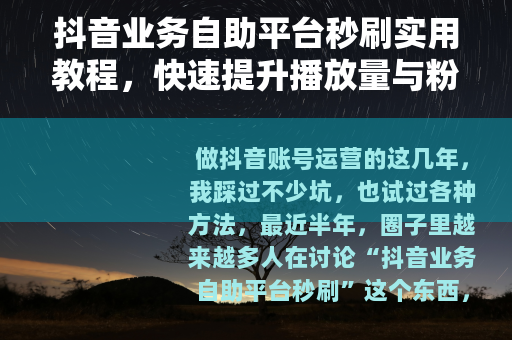 抖音业务自助平台秒刷实用教程，快速提升播放量与粉丝互动