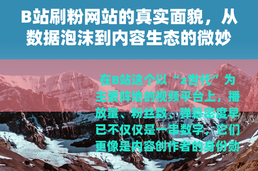 B站刷粉网站的真实面貌，从数据泡沫到内容生态的微妙博弈