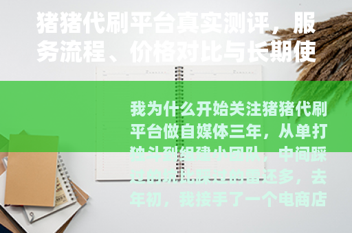 猪猪代刷平台真实测评，服务流程、价格对比与长期使用心得