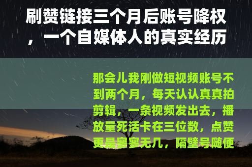 刷赞链接三个月后账号降权，一个自媒体人的真实经历