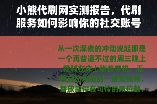 小熊代刷网实测报告，代刷服务如何影响你的社交账号数据