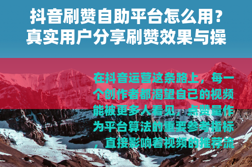 抖音刷赞自助平台怎么用？真实用户分享刷赞效果与操作心得