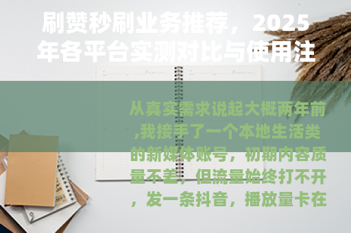 刷赞秒刷业务推荐，2025年各平台实测对比与使用注意事项全解析