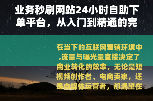 业务秒刷网站24小时自助下单平台，从入门到精通的完整操作指南