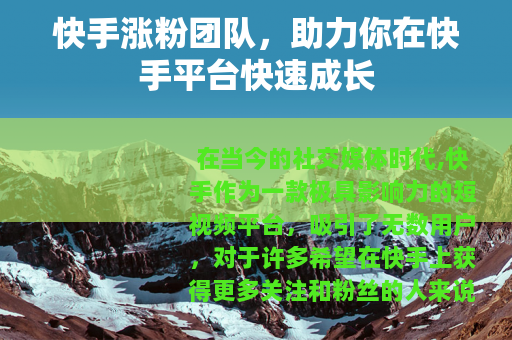 快手涨粉团队，助力你在快手平台快速成长