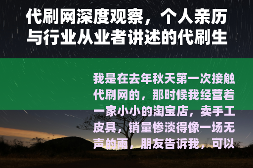 代刷网深度观察，个人亲历与行业从业者讲述的代刷生态