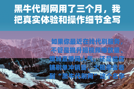 黑牛代刷网用了三个月，我把真实体验和操作细节全写在这里