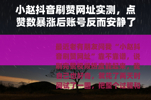 小赵抖音刷赞网址实测，点赞数暴涨后账号反而安静了